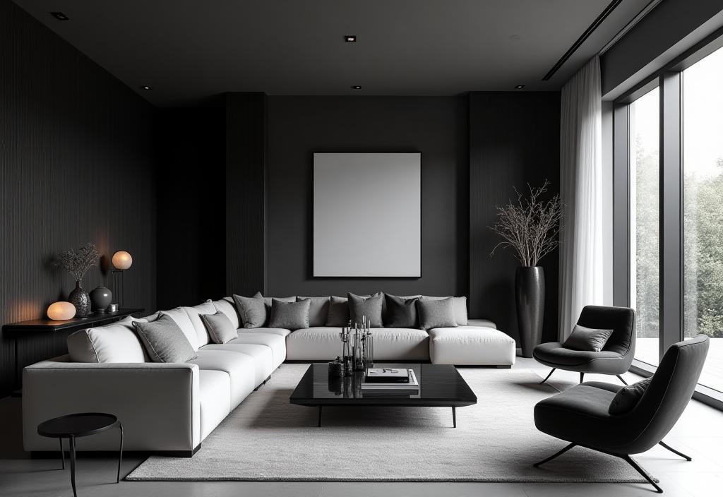 Modern monochrome living space in Lyon by NoirBlanc Interiors