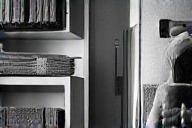Designer sourcing materials in a showroom